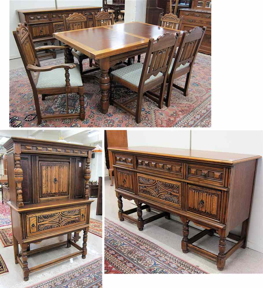 Appraisal: LIMBERT NINE-PIECE OAK AND WALNUT DINING FURNITURE SET Charles P