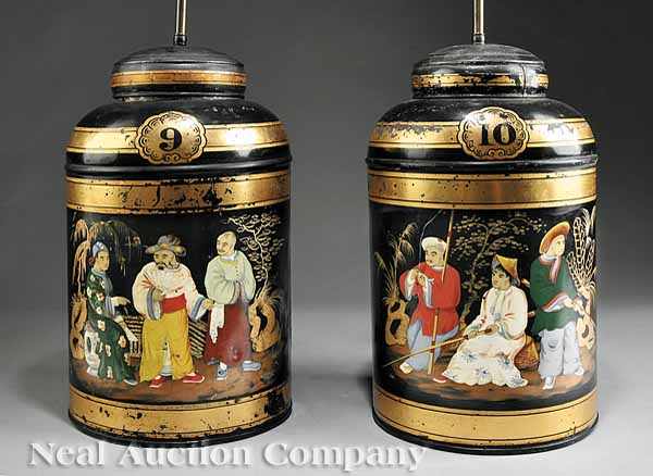 Appraisal: A Pair of T le Peinte Tea Canisters each with