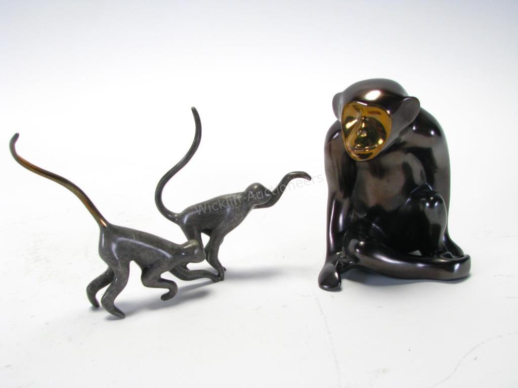 Appraisal: Loet Vanderveen Bronze Chimpanzee and Monkey Pair bronze colored chimpanzee