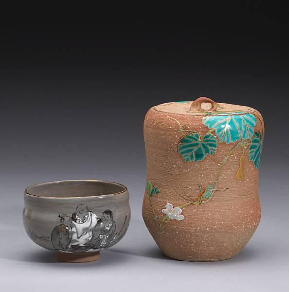 Appraisal: A studio stoneware fresh-water jar and teabowl Meiji-Showa Periods sealed