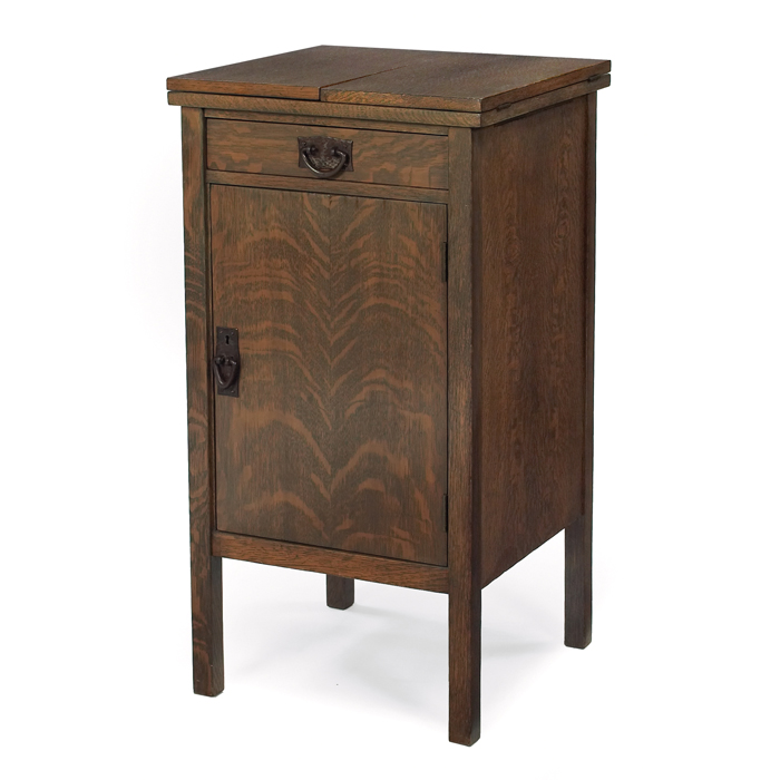 Appraisal: Gustav Stickley cellarette flip-top over a copper top single drawer