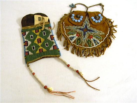 Appraisal: American Indian poss Crow beaded leather pouch along with a