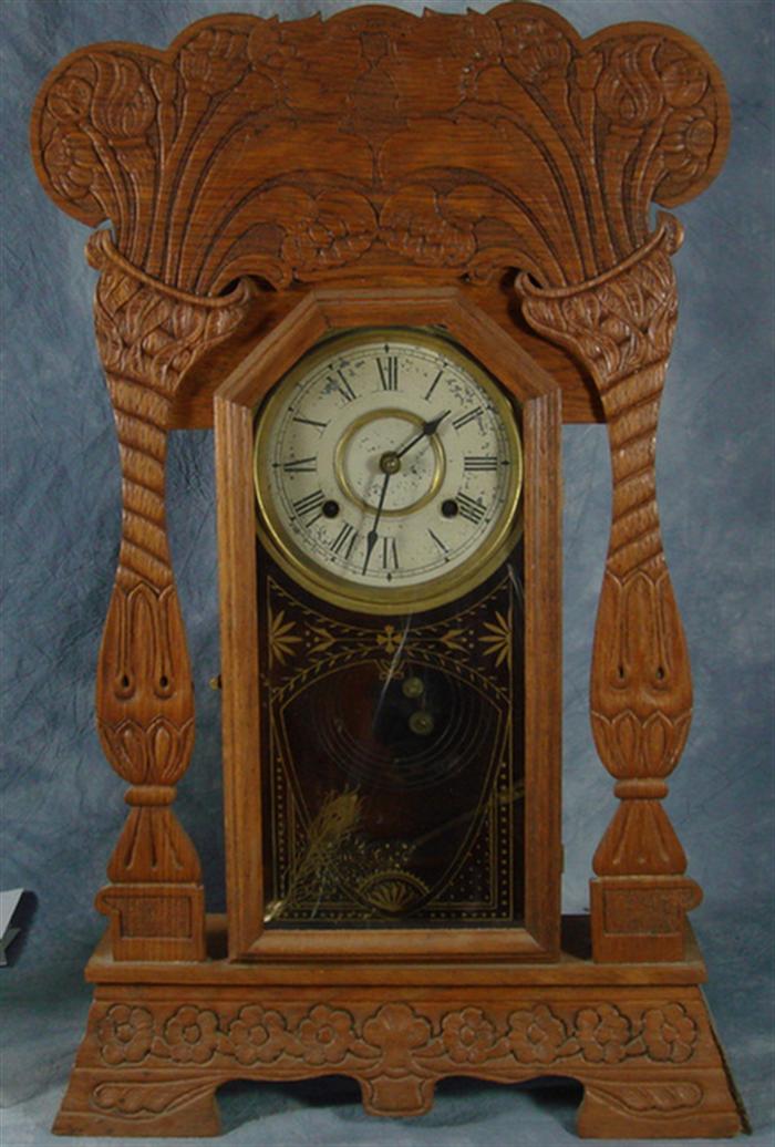 Appraisal: Pressed oak kitchen clock running h pendulum Estimate -