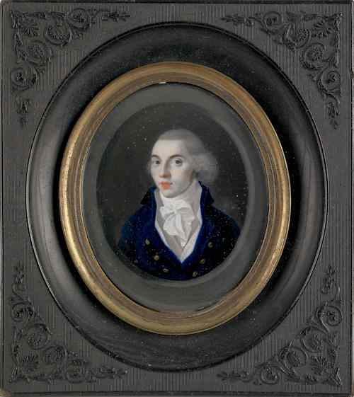 Appraisal: Miniature oval watercolor on paper portrait of a gentleman th