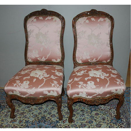 Appraisal: Pair of Early Louis XV Style Walnut Chaises a la