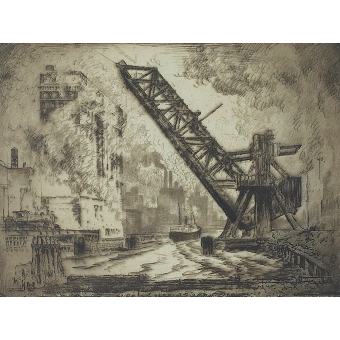 Appraisal: Joseph Pennell American - ''Lifting Bridge - Chicago '' etching