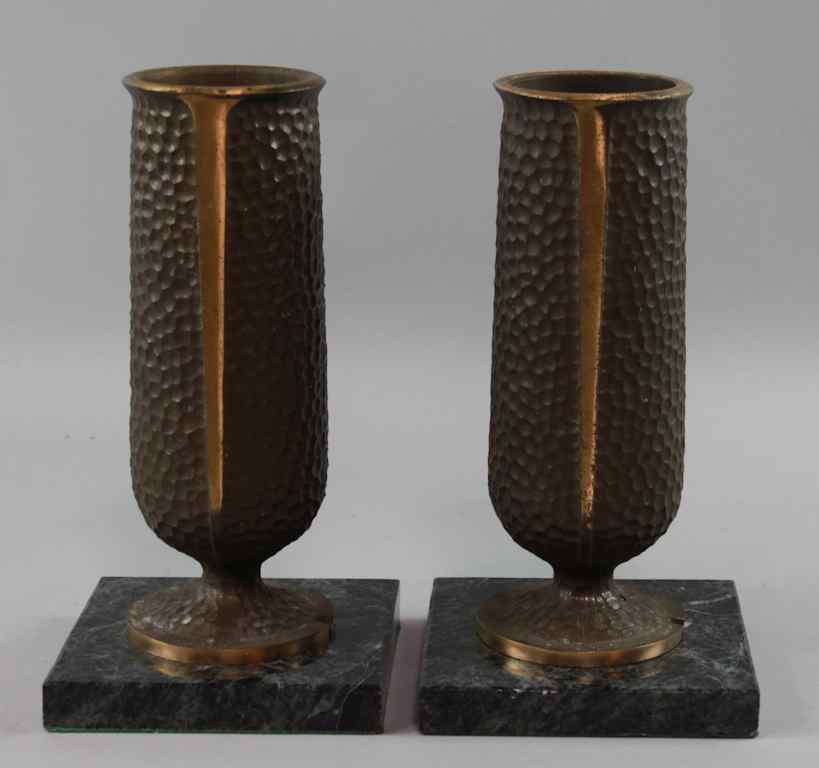 Appraisal: PAIR OF BRONZE AND MARBLE LAMP BASES with allover dimpling