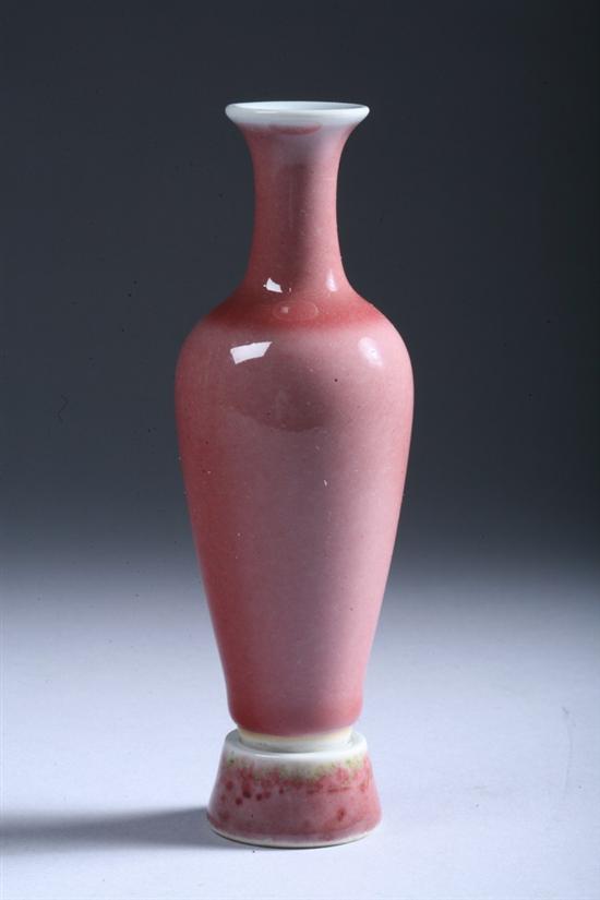 Appraisal: CHINESE PEACH BLOOM PORCELAIN AMPHORA AND STAND Kangxi six-character underglazed