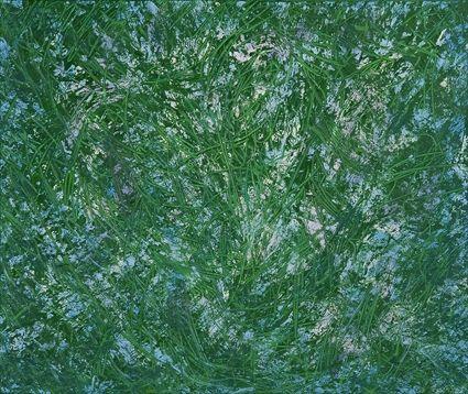 Appraisal: BRUNO PULGA b UNTITLED ABSTRACT IN GREEN AND BLUE Oil