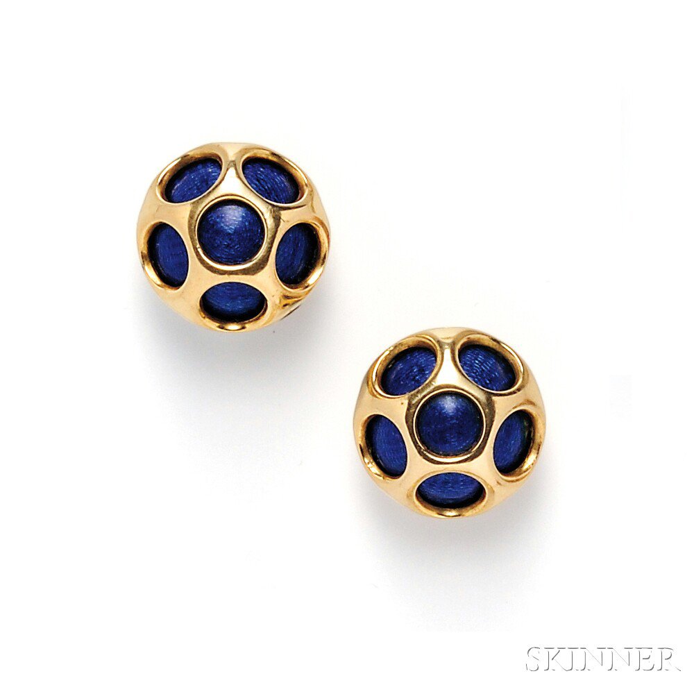 Appraisal: kt Gold and Enamel Earclips France each designed as an