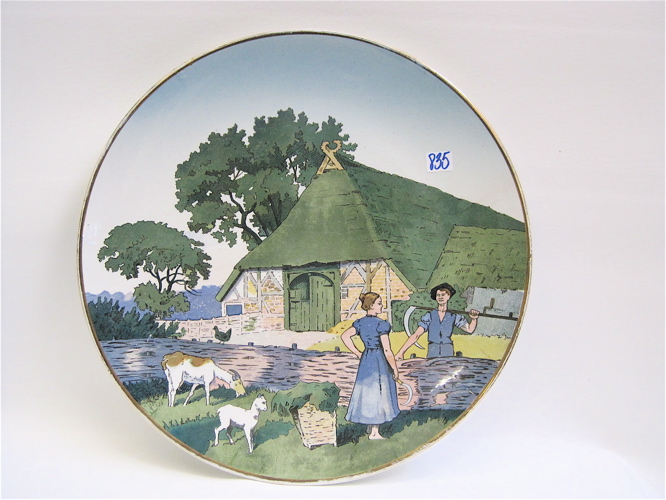 Appraisal: GERMAN METTLACH VILLEROY BOCH WALL PLAQUE depicting a farming scene