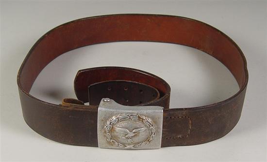 Appraisal: German WWII Aluminum One Piece Luftwaffle Buckle on Original Belt