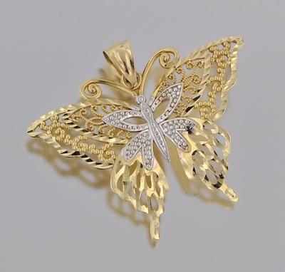 Appraisal: A Two-Tone Gold Butterfly Pendant k yellow and white gold