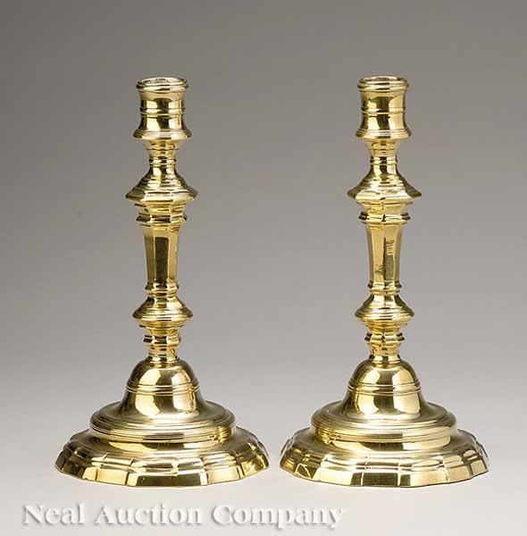 Appraisal: A Good Pair of George III Brass Candlesticks c turned