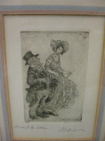 Appraisal: Etching of Man Maiden signed image area x label for