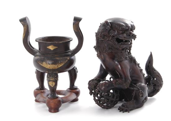 Appraisal: Chinese bronze brazier and temple guardian censer late th early