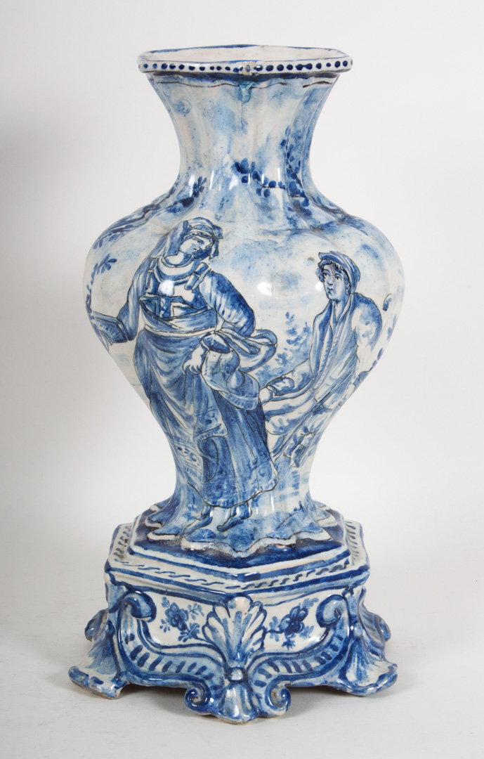 Appraisal: French faience urn mid- th century modeled as urn on