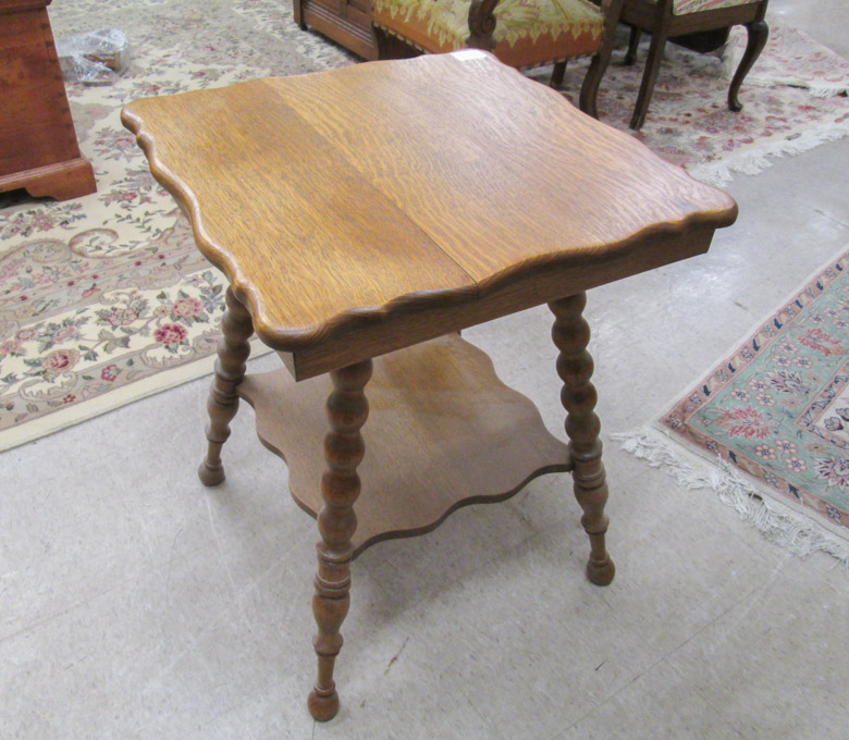 Appraisal: LATE VICTORIAN SQUARE OAK LAMP TABLE American c the square