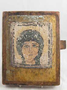 Appraisal: A mosaic fragment of the Virgin mounted onto a wooden