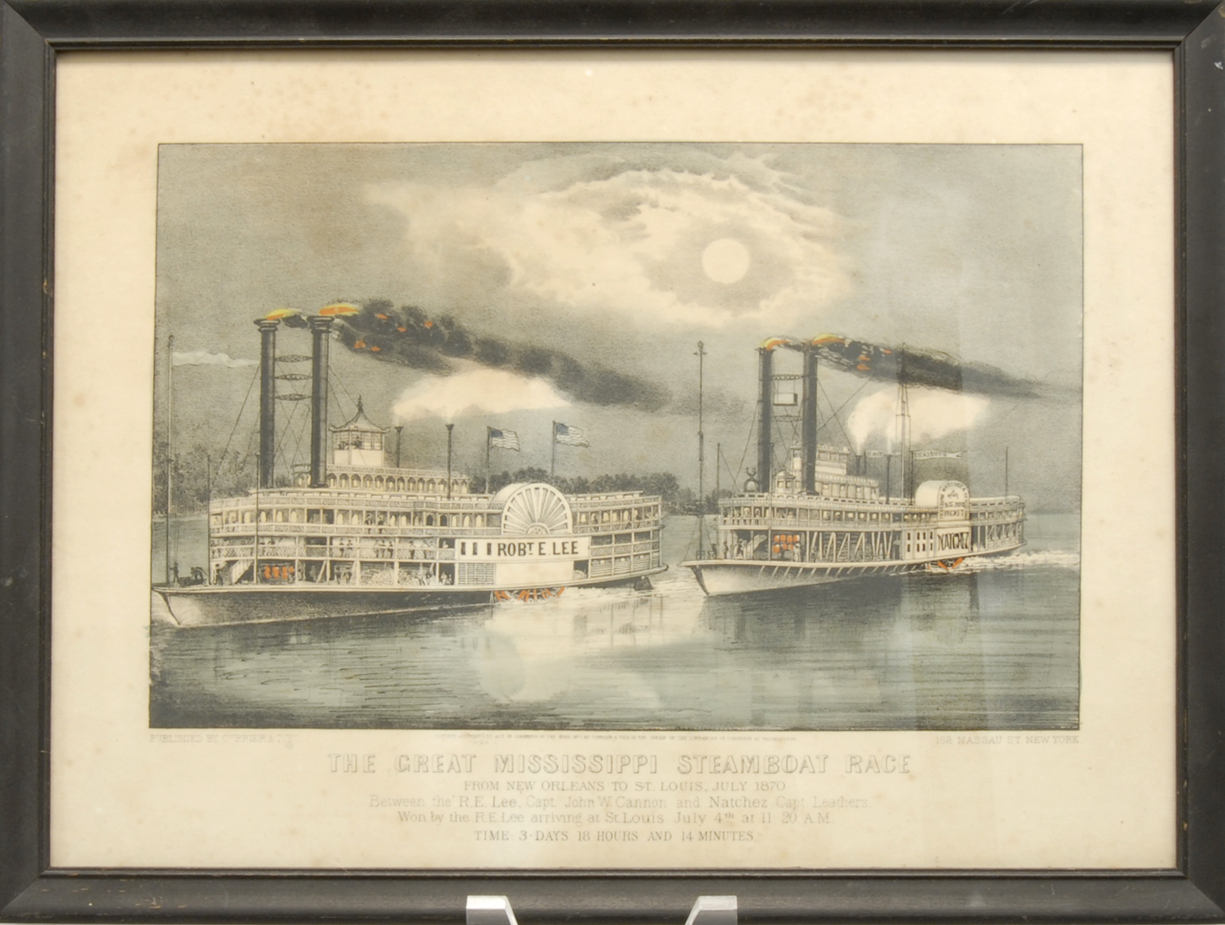 Appraisal: FRAMED CURRIER IVES LITHOGRAPH The Great Mississippi Steamboat Race Small