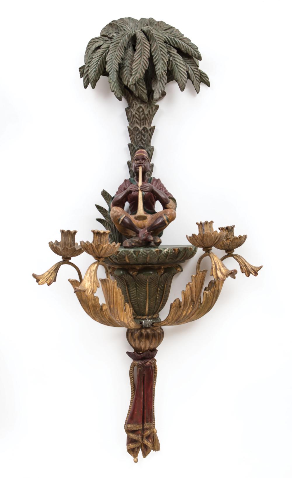 Appraisal: Pair of Continental Carved and Gilded Wood Four-Light Sconces early