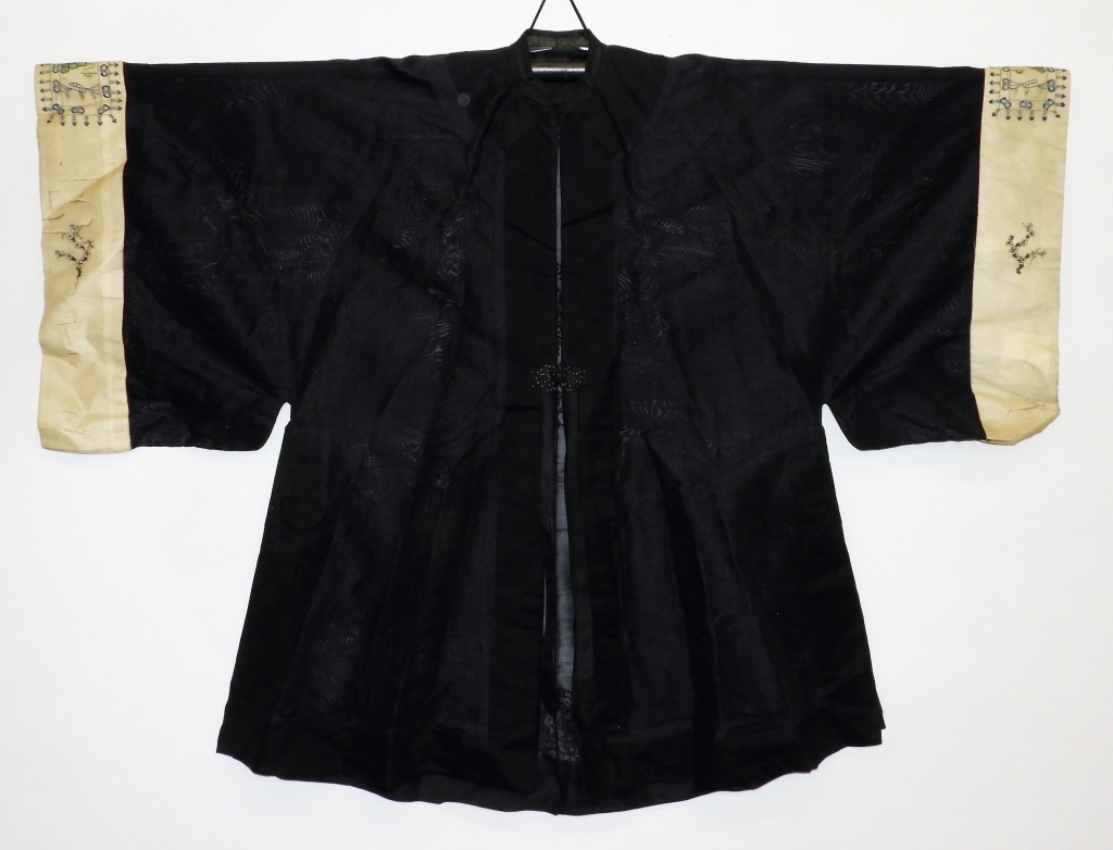 Appraisal: CHINESE BLACK SILK EMBROIDERED GAUZE SUMMER ROBE China Qing DynastyBlack