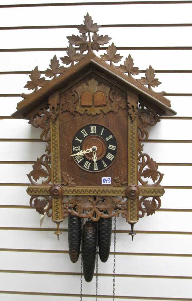 Appraisal: THREE-WEIGHT CUCKOO WALL CLOCK Wilheim William Faller Schonwald Black Forest