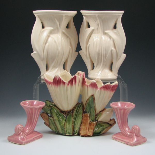 Appraisal: Three McCoy vases including a double tulip marked two pink