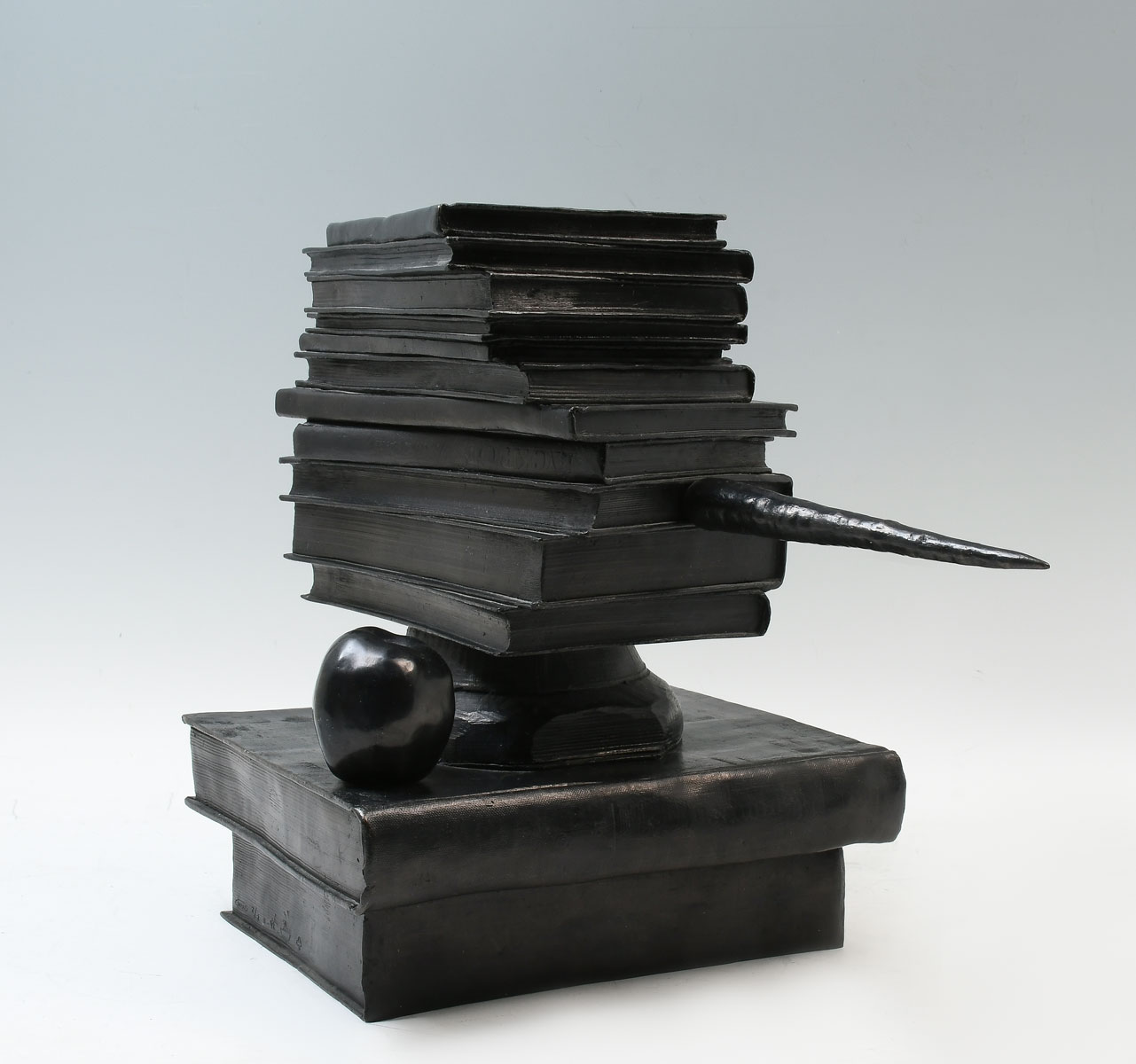 Appraisal: HEAVY BRONZE STILL LIFE SCULPTURE OF STACKED BOOKS AND CARROT