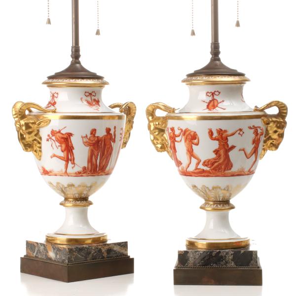 Appraisal: A PAIR OF PARIS PORCELAIN URNS NOW TABLE LAMPSEach fine