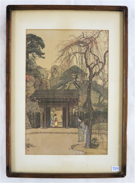 Appraisal: HIROSHI YOSHIDA WOODCUT Japan - Plum Gateway Oban size image