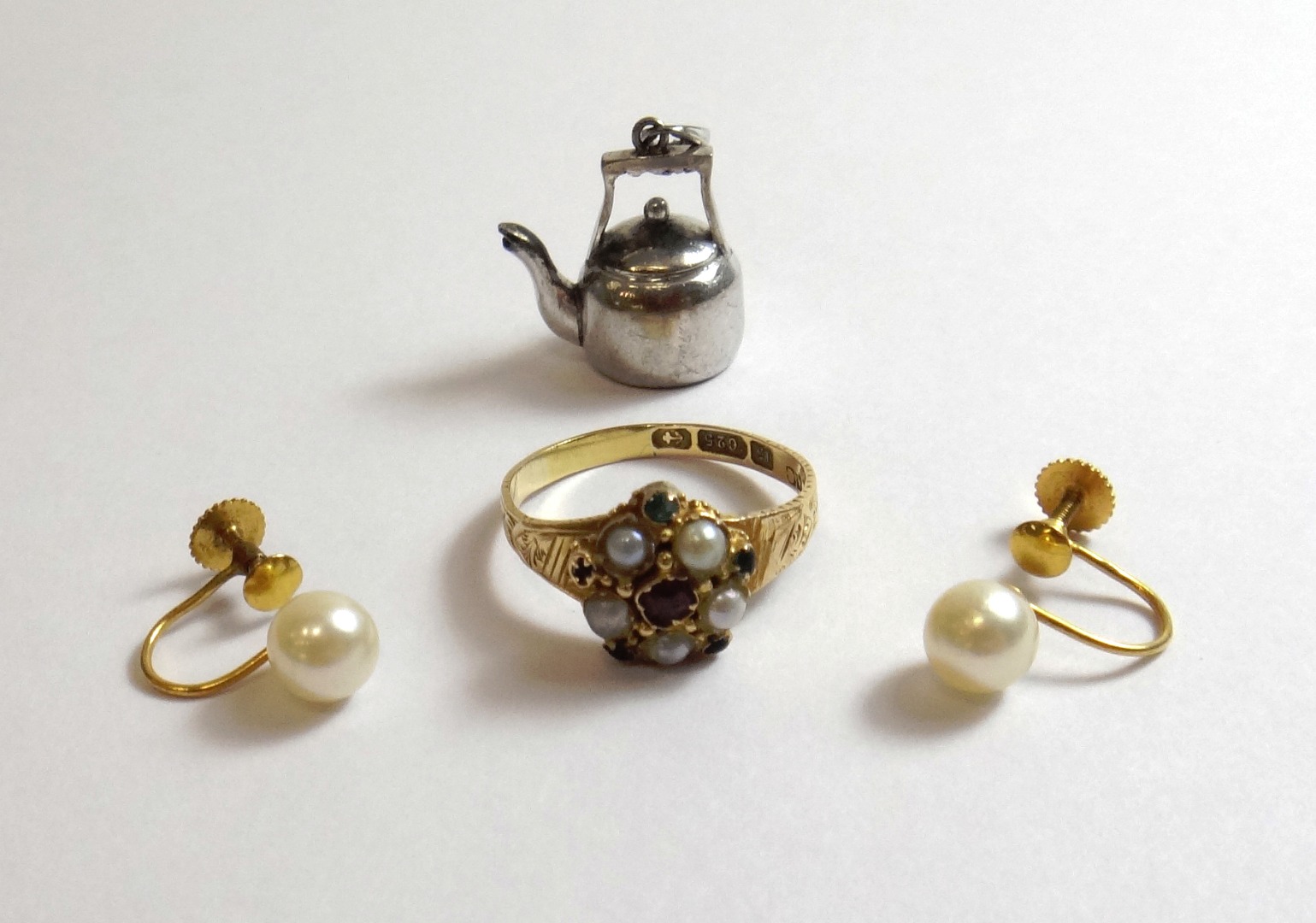 Appraisal: A Victorian ct gold cultured pearl and gem set cluster