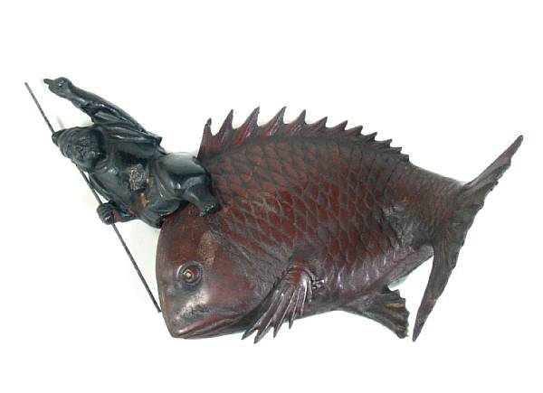 Appraisal: A Japanese bronze figure of a carp height in with