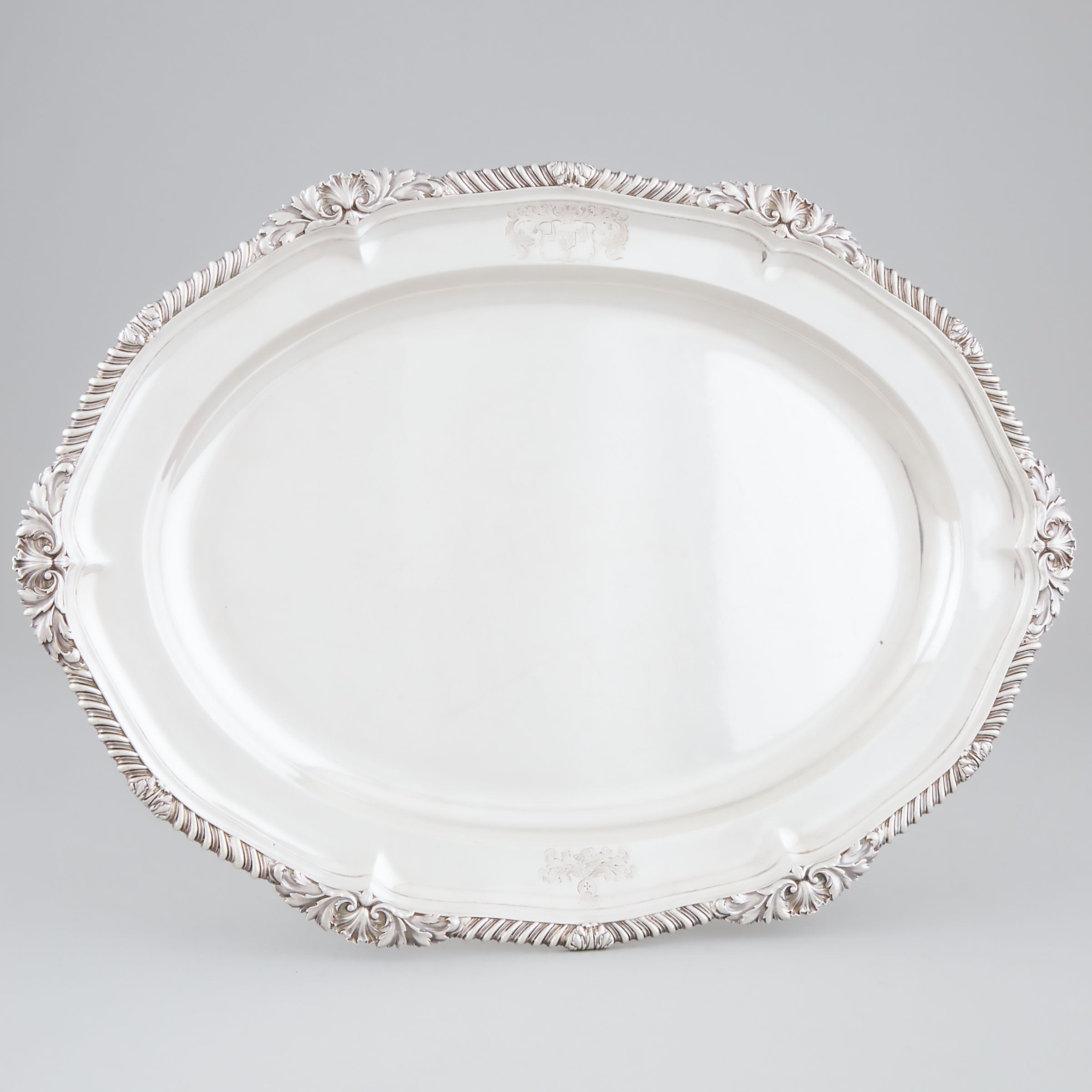 Appraisal: George IV Silver Shaped Oval Platter Paul Storr London engraved