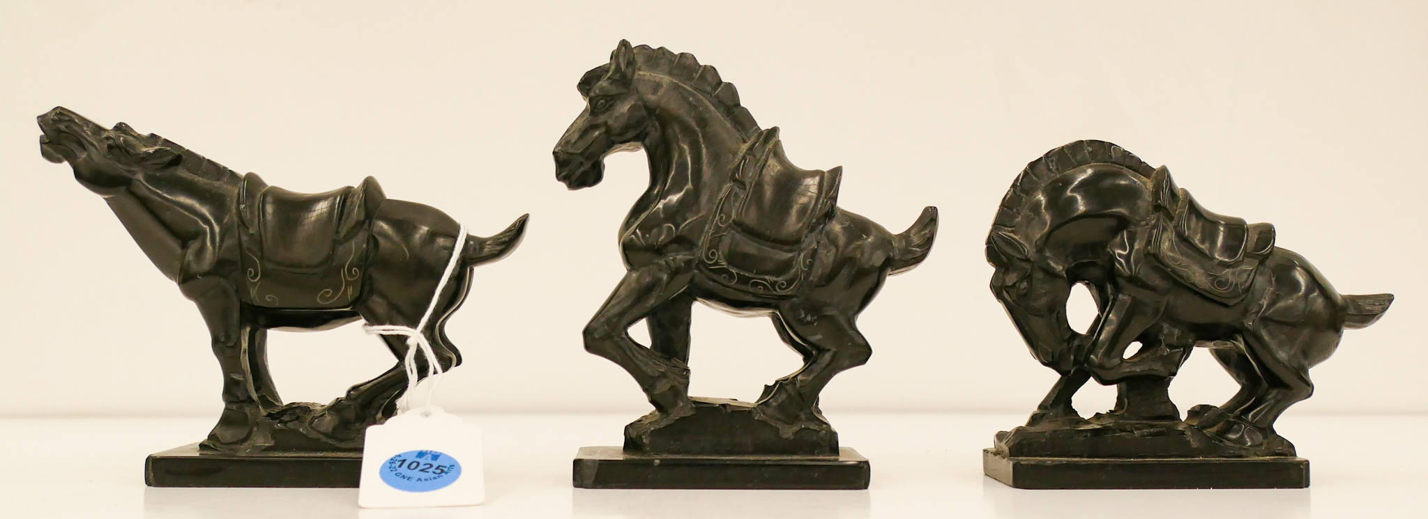 Appraisal: pc Chinese Carved Slate Horse Figures ''x '' Approx