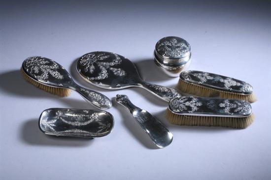 Appraisal: SIX-PIECE DOMINICK HAFF STERLING SILVER VANITY SET Circa Comprising hand