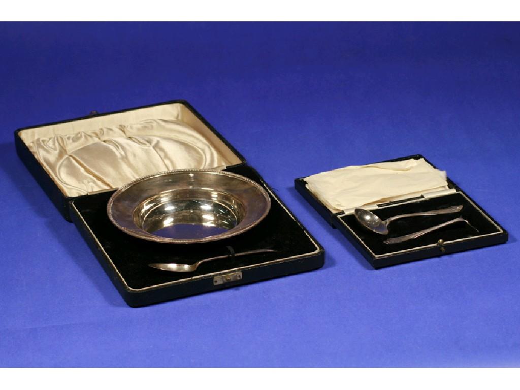 Appraisal: A CASED CHRISTENING SET comprising a bowl with gadrooned border