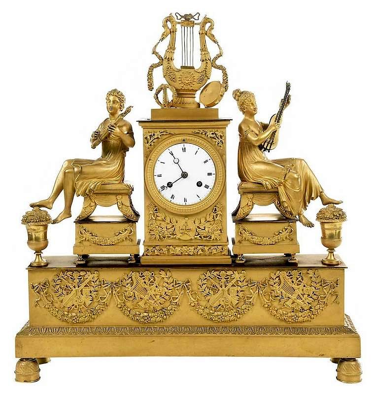 Appraisal: French Empire Gilt Bronze Figural Mantel Clock early to mid