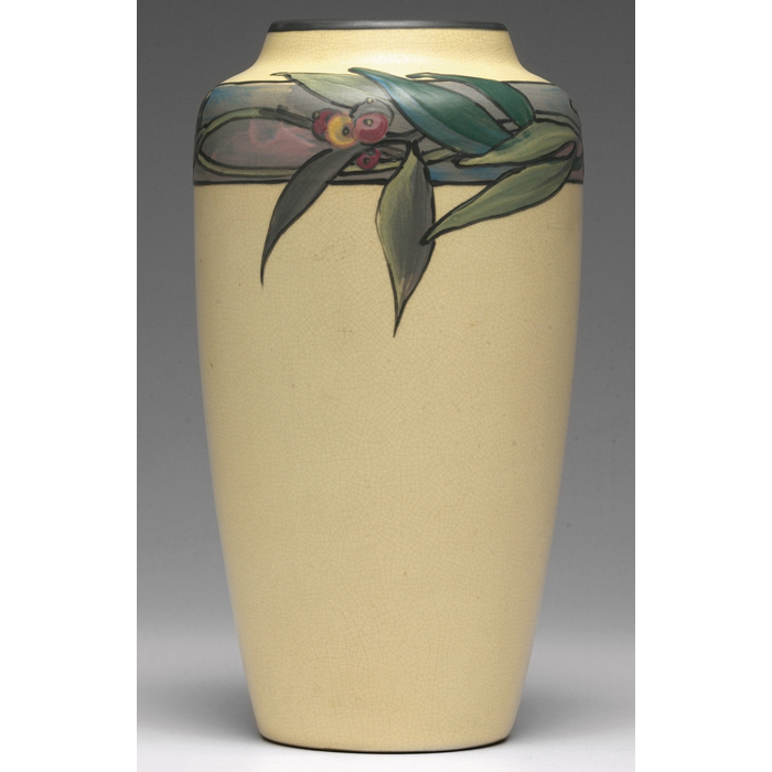 Appraisal: Good Weller White and Decorated vase shouldered shape with painted