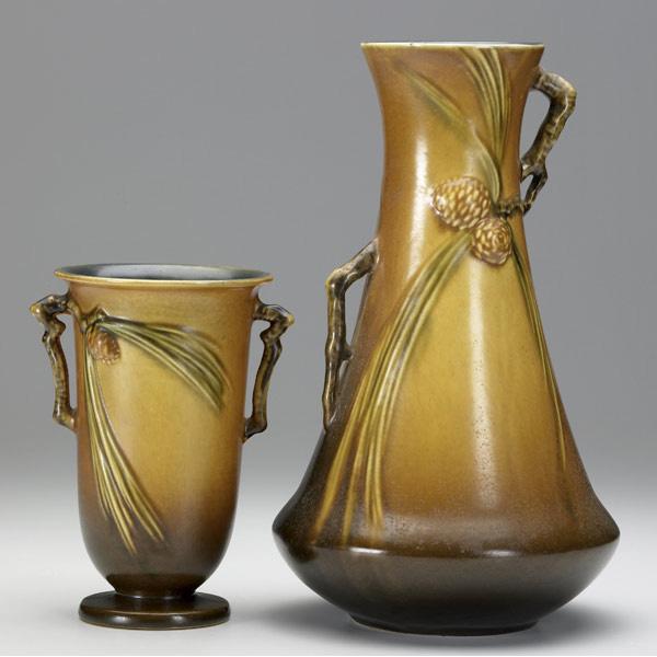 Appraisal: ROSEVILLE Brown Pinecone two vases - and - Both marked