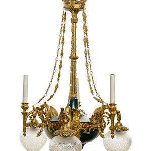 Appraisal: An Empire Style Gilt Bronze and Painted T le Six-Light