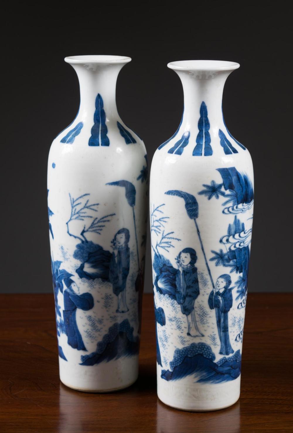 Appraisal: PAIR OF CHINESE BLUE AND WHITE PORCELAIN VASES with high