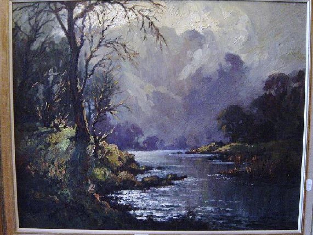 Appraisal: An oil painting on board of a river landscape signed