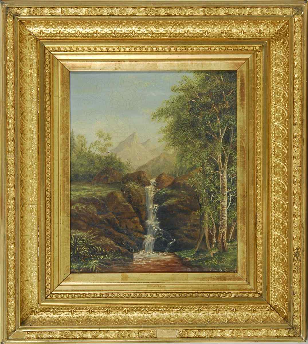 Appraisal: AMERICAN SCHOOL th CenturyLandscape with waterfall and distant mountains Resembles