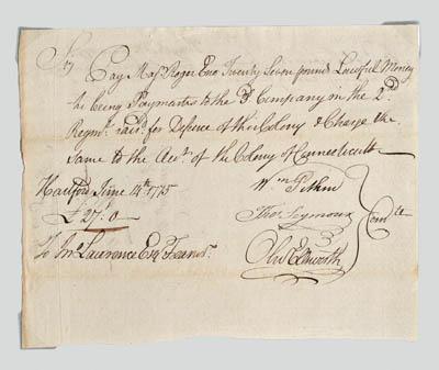 Appraisal: Two Oliver Ellsworth signed orders Revolutionary War order of payment