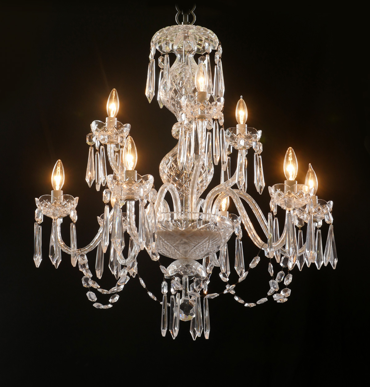 Appraisal: WATERFORD CRYSTAL CHANDELIER - Light crystal Waterford chandelier having scrolling