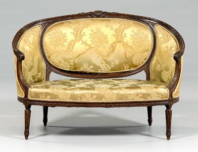 Appraisal: Louis XVI style carved settee in mixed woods with leaf