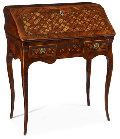 Appraisal: Louis XV style rosewood and parquetry inlaid bureau de dame