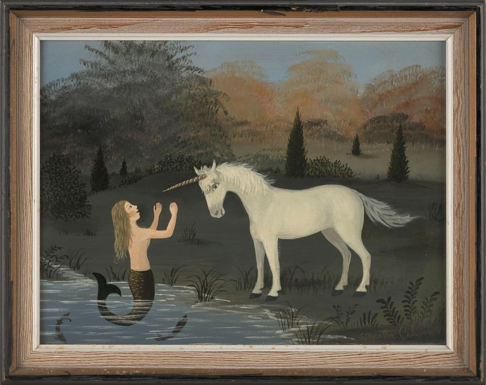 Appraisal: MARTHA FARHAM CAHOON MASSACHUSETTS - MERMAID AND UNICORN OIL ON