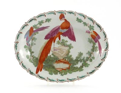 Appraisal: A Chelsea oval dish painted with three birds of highly